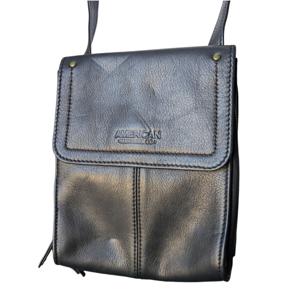 American Leather Co Kansas Black Leather Crossbody Bag Sling Multipocket Travel